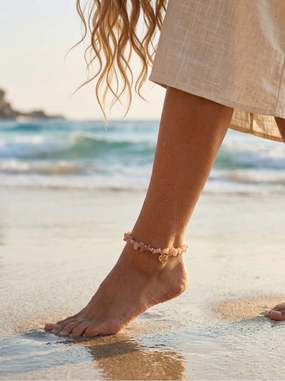 Moonstone Anklet with Gold Heart Charm